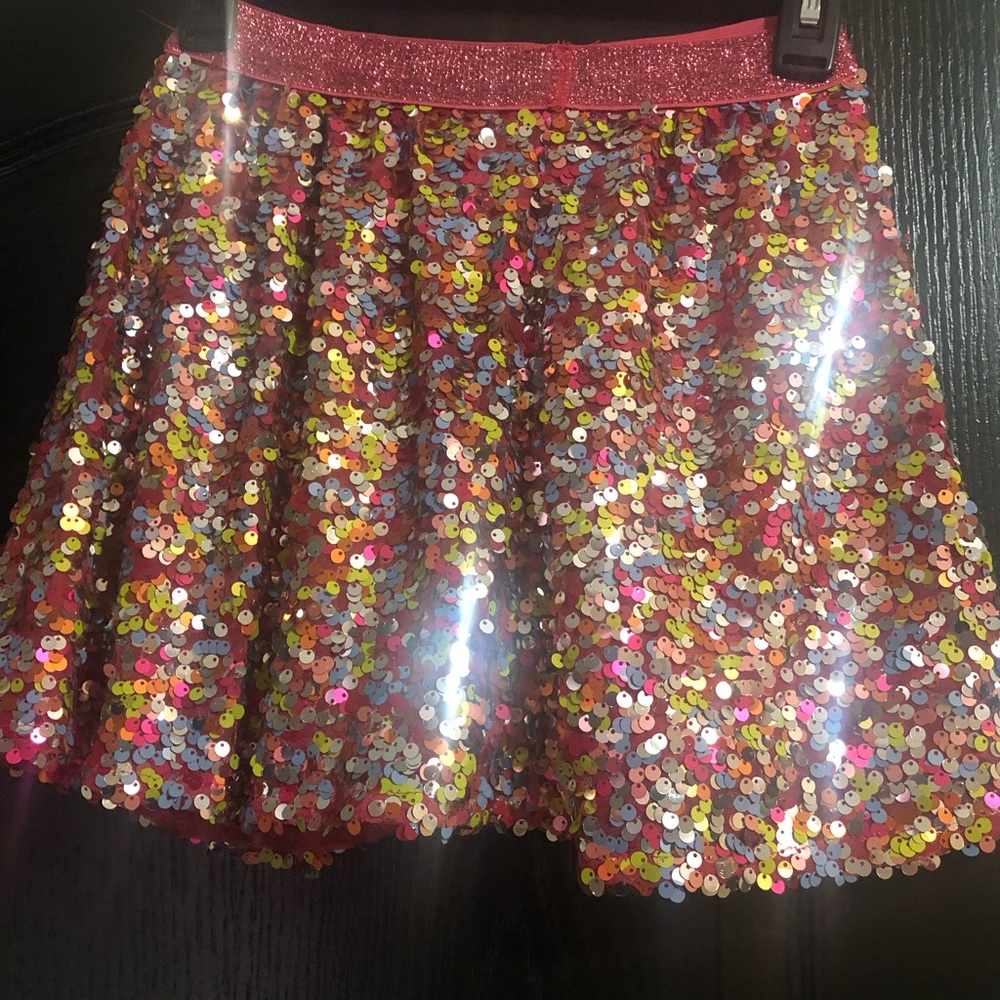 Pink Multi-Sequin Circle Skirt with Glitter Waistband